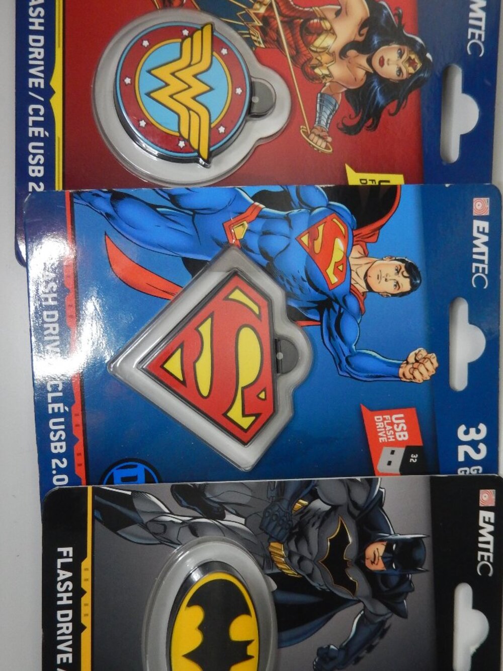 Emtec USB 32 GB Flash Drives Lot Of 3 Wonder Woman, Batman, Superman Sealed